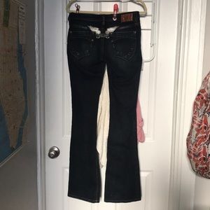 Y2K low rise Robins jeans dark wash bootcut